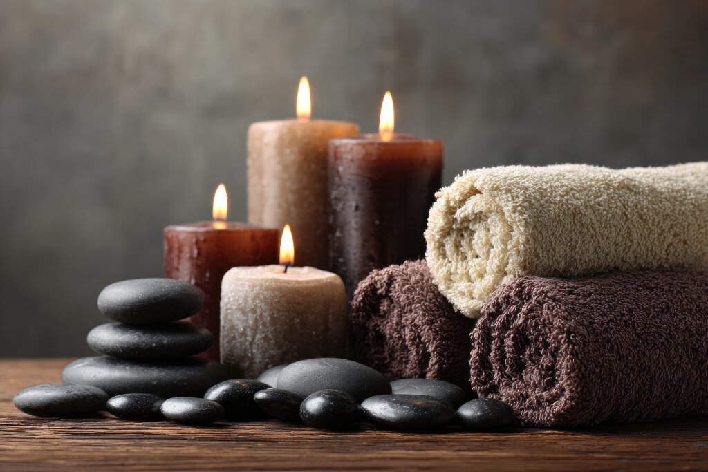 Spa mit Kerzen und Handtüchern