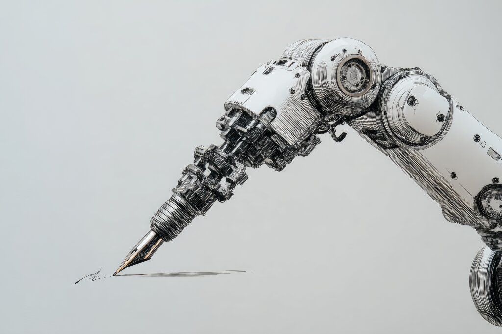 Roboterarm zeichnet mit Füllfederhalter