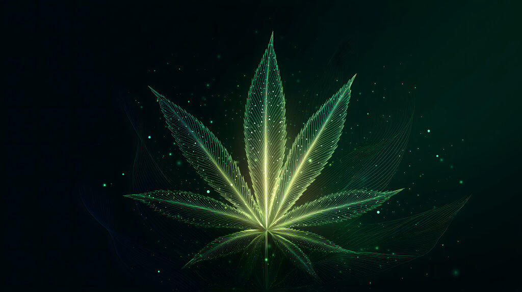 Digitales Cannabisblatt im leuchtenden Design