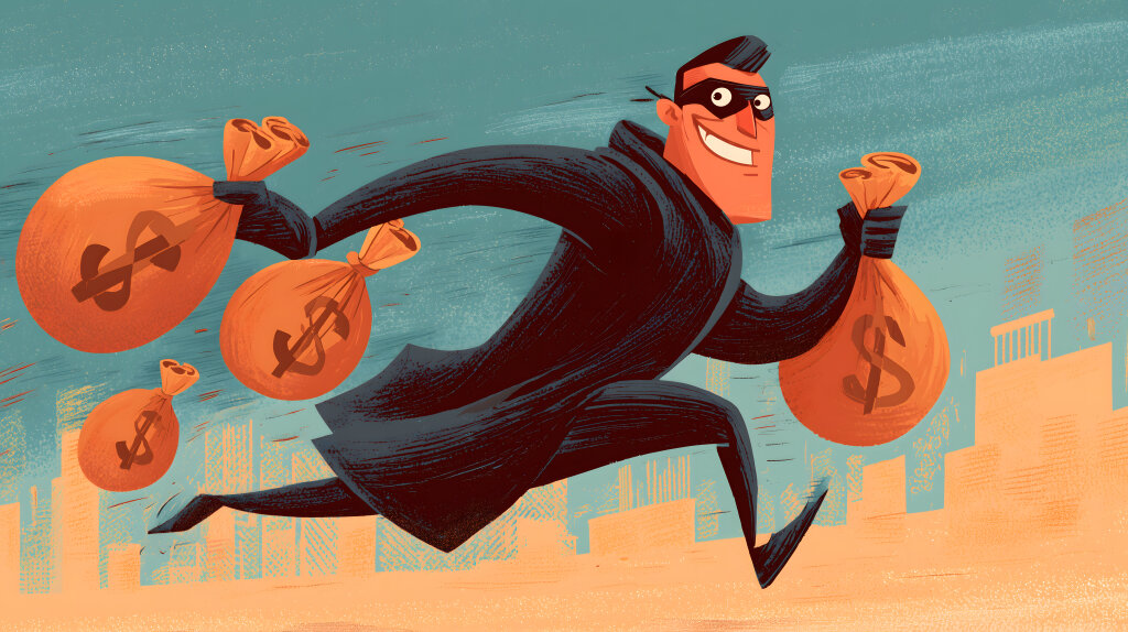 Cartoon Bankräuber mit Geldsäcken Illustration