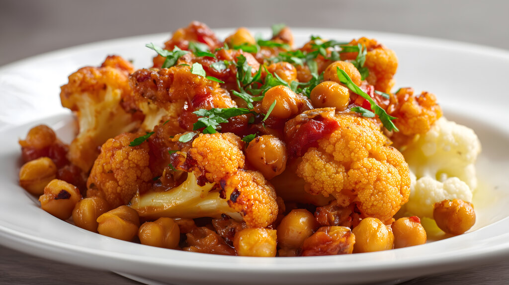 Blumenkohl Eintopf mit Kichererbsen - vegetarisches Gericht