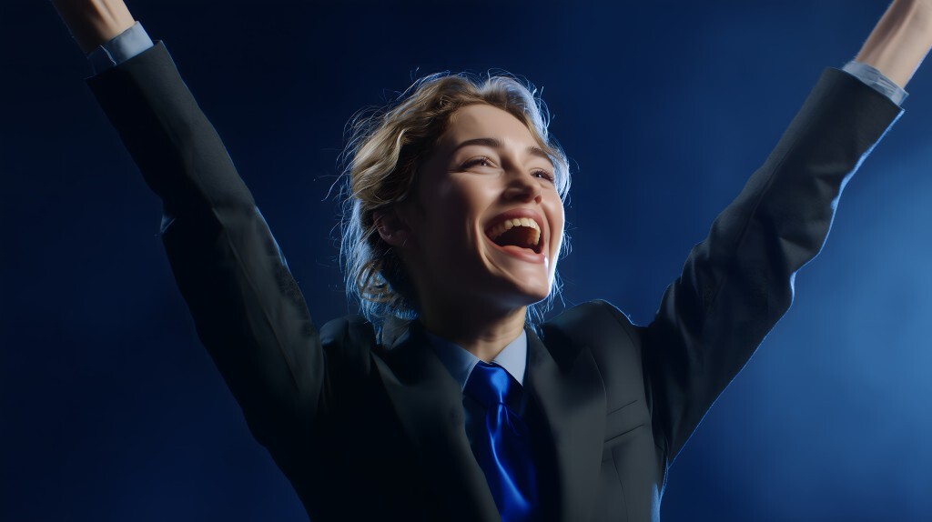 Karrierefrau jubelt im Beruf