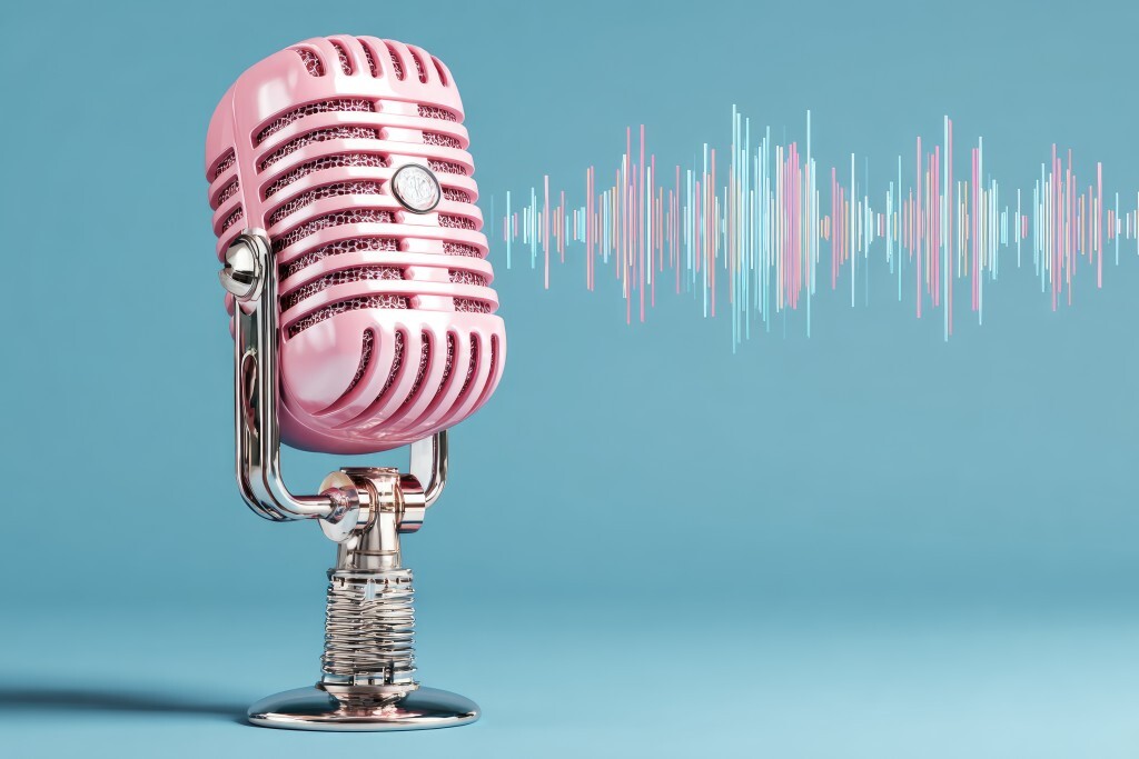 Rosa Mikrofon mit Schallwelle