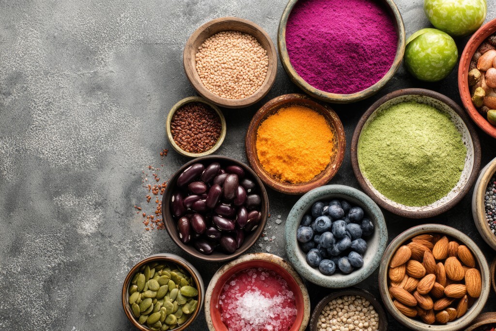 Bunte Gewürze und Nüsse