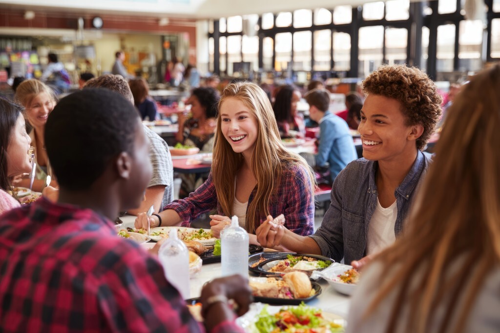 fröhliches gemeinsames Essen in der Schule