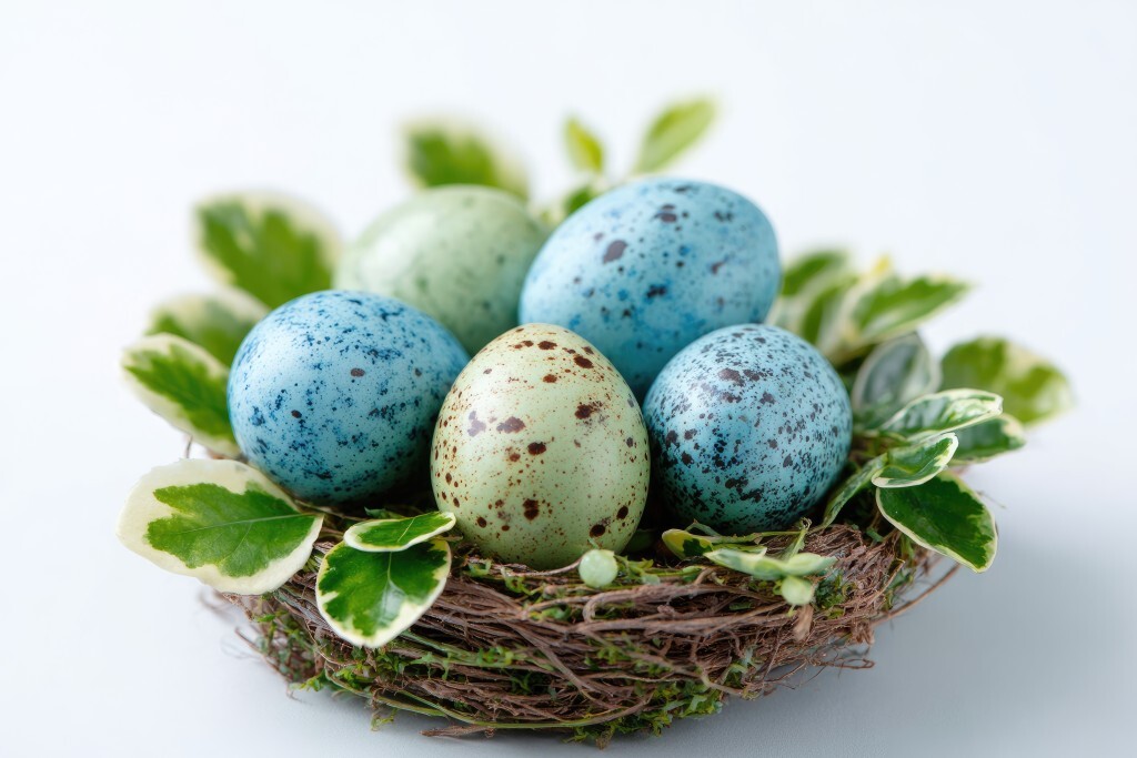 grüne und blaue Eier im Nest