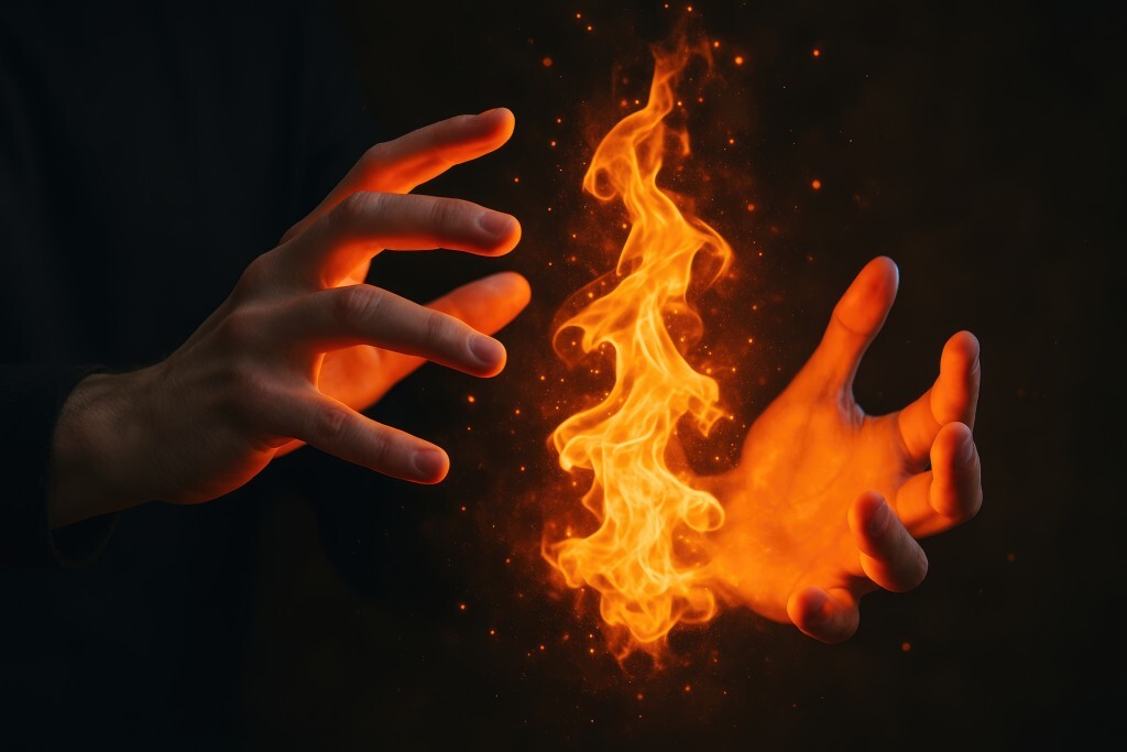 Flamme zwischen Händen