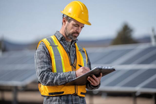 Techniker überprüft Solarpanele