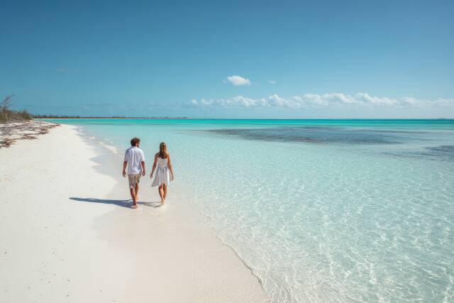 Paar spaziert am tropischen Strand