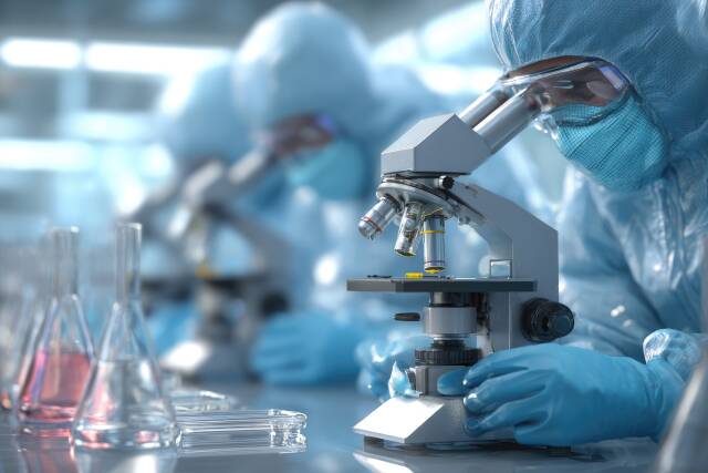 Wissenschaftler im Labor arbeitet mit Mikroskop