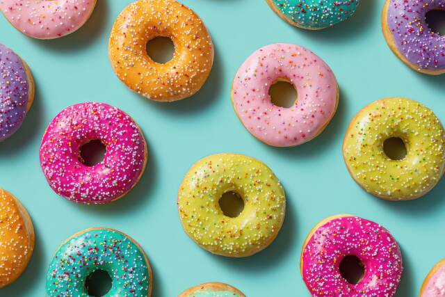 Bunte Donuts auf blauem Hintergrund