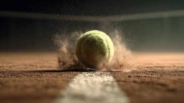 Tennisball im Sandplatz Aufprall mit Staub Explosion