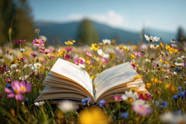 Buch in blühender Wiese