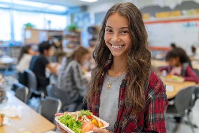 Schülerin mit gesundem Essen
