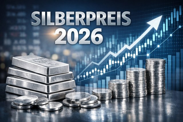 Silberpreis 2026 Prognose mit Silberbarren Münzen und Kursdiagramm