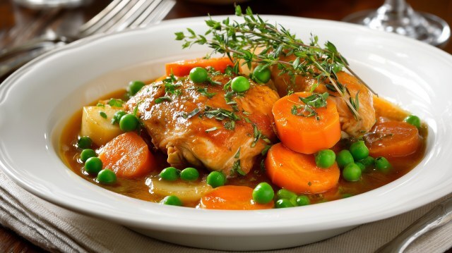 Gourmet Chicken Fricassee mit Karotten und Erbsen
