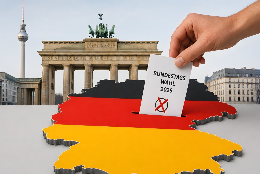 Bundestagswahl 2029 – Stimmzettel am Brandenburger Tor