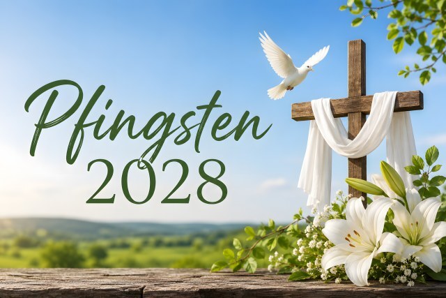 Pfingsten 2028 – Kreuz mit Taube und weißen Lilien