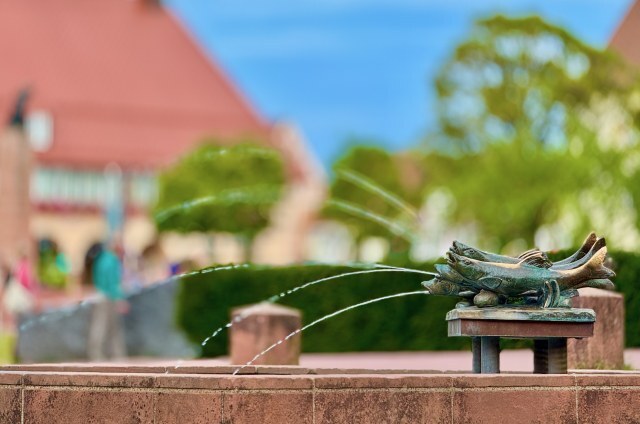 Brunnen mit Fischskulptur