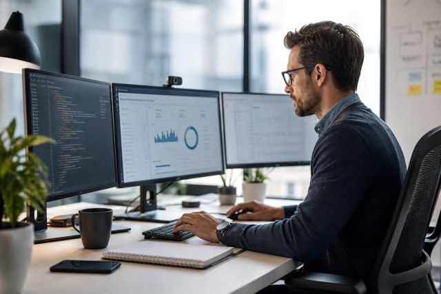 Mann am Computer mit Datenanalyse