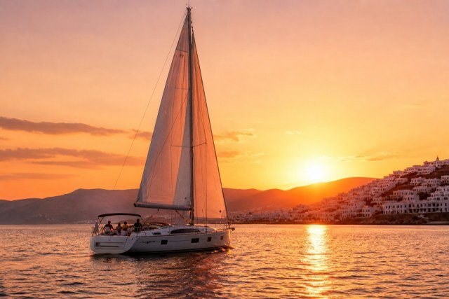 Segelboot bei Sonnenuntergang
