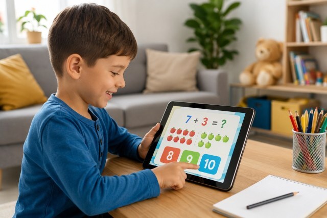 Lernender Junge mit Tablet