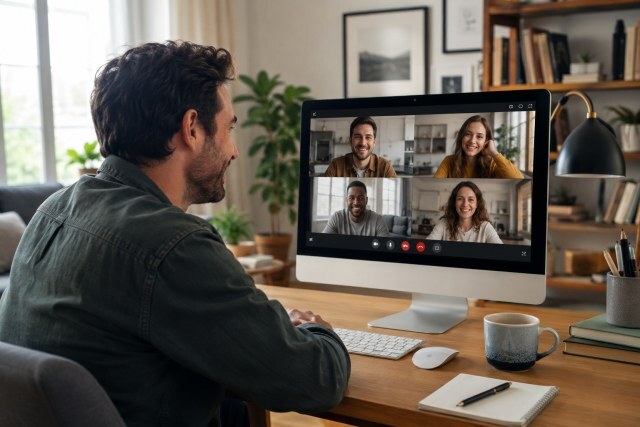 Virtuelles Meeting am Computer