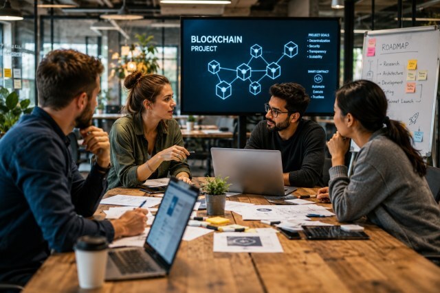 Teammeeting zum Blockchain-Projekt